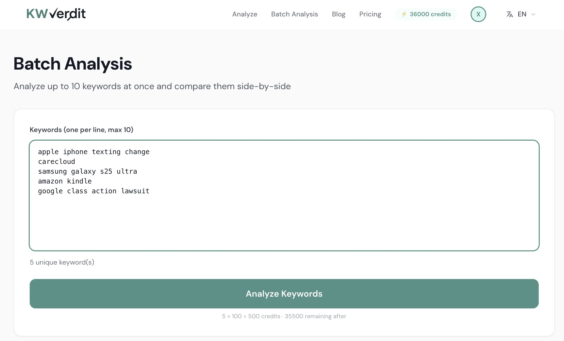 KWVerdit Batch Analysis Interface